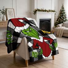 The Grinch Soft & Comfortable 1pc All-Over Print Modern Flannel Christmas Nap Blanket - Christmas Tree - Polyester Nap Blanket - Digital Printing Technology, Suitable For Sofa, Bed, Travel, Office Home Decor - Multicolor - View 2
