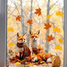 1/2 Sheets Fall Woodland Animals Window Clings, Cute Squirrel Fox Maple Leaf Static Decals, Double-Sided Reusable Thanksgiving Nursery Room Decor - Multicolor - View 6