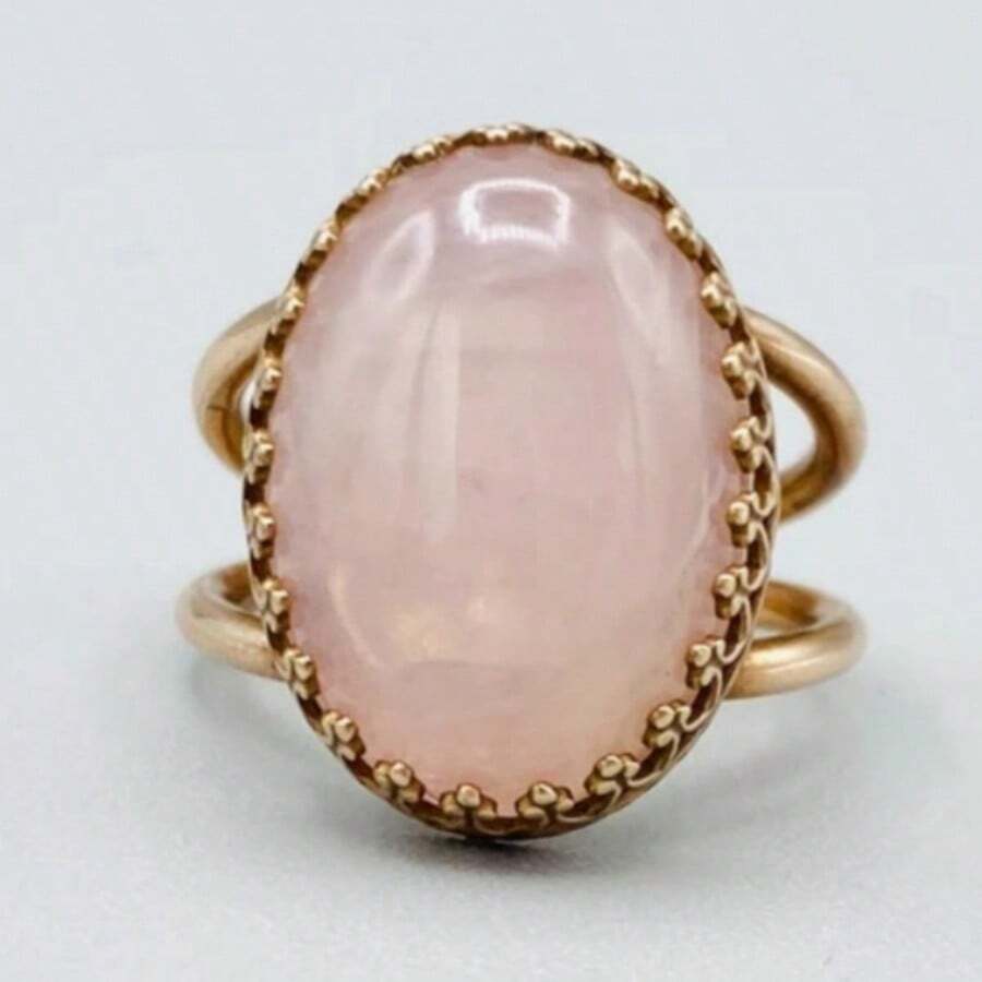 Elegant Smooth Oval Pink Ring, Synthetic Resin Gold Women's Ring - Gold - View 1