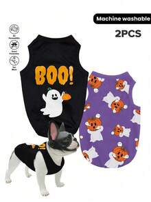 LUCKIE LABO 2pcs Halloween Ghost Funny Print Pet Vest, Physical Flea Prevention, Reduce Shedding, Heat Insulation & Breathable Dog Vest, Suitable For Small And Large Dogs And Cats, Indoor And Outdoor Use - Multicolor - View 6
