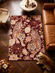 1pc Red Tiger Living Room Rug, Thickened Carpet, Plush Rug, Autumn/Winter Rug, Living Room Area Rug, Small Area Rug, Mat, Home Decor, Large Living Room Rug, Round Rug, Living Room Home Decor, Room Decor, Washable Rug - Multicolor - View 4
