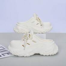 Women's Clog-Style Slip-On Sandals With Lace Detail, Sporty Casual Design, Non-Slip Thick Platform Sole, Height-Increasing Lightweight Soft Bottom Mule Slides - White - View 4