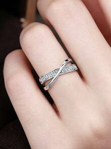 1pc Elegant Minimalist Versatile Cross Ring Premium Luxury Elegant Finger Ring Unisex Suitable For Daily Wear - Silver - View 3