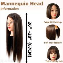 Kepala Manekin Kosmetologi dengan Rambut untuk Rias Wajah, Mengepang, Menggulung dan Memotong, Kepala Boneka Makeup untuk Penataan Rambut dengan Klem Meja, Set Penataan Rambut - 26 Inci - View 4