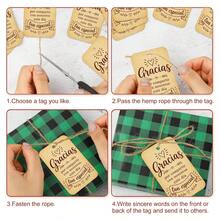 50 buah Label Ucapan Terima Kasih Spanyol dengan Tali Rami, Label Souvenir Pesta Kertas Kraft, Cocok untuk Pernikahan, Ulang Tahun, Pesta Lajang dan Acara Lainnya, Label Gantung Kemasan Hadiah Liburan dan Kerajinan Tangan DIY - MultiWarna - View 7