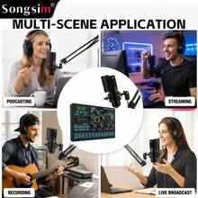 Songsim-SX91 Set Kartu Suara Khusus untuk Live Streaming/Rekaman & Mikrofon Kondensor BM800, Mendukung Transmisi Lossless OTG, Penyesuaian EQ, Kontrol Trek, Penyesuaian Reverb, Pengiring Bluetooth, Kartu Suara Digital Multifungsi, Mikrofon Pengambilan Vokal High-Fidelity, Dilengkapi dengan Kabel Audio OTG 2-in-1/Stand Lengan Boom Logam, Cocok untuk Live Streaming, Rekaman, Gaming, Bernyanyi, Alat Musik - MultiWarna - View 10