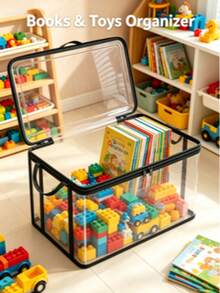 2PCSThickened, Foldable, Transparent PVC Storage Box Featuring A Clear Viewing Window; A Durable, Waterproof Rectangular Container Suitable For Books, Toys, Stationery, And Snacks-Space-Saving And Ideal For Home Or Classroom Organization. - View 3