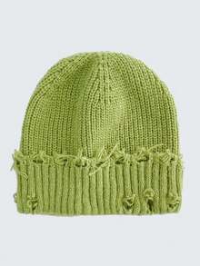 1pc Unisex Solid Color Street Style Distressed Knit Beanie Hat, Warm Outdoor Fashion Streetwear Couple Student Knitted Hat For Autumn/Winter, Suitable For Daily Wear - Multicolor - View 7