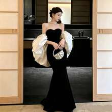 1pc Detachable Satin Exaggerated Petal Sleeve Cape Bridal Accessory Shoulder Sleeve, Beige Black Burgundy Optional - Multicolor - View 8