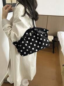 女款時尚百搭單肩通勤包，秋冬新款，學生辦公大容量托特包，仿麂皮購物包 - 黑色 - 查看 6