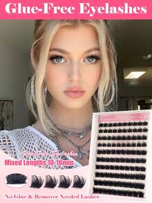 10-Row Reusable Glue-Free Eyelashes - Waterproof Self-Adhesive Design 300D Pointed Cluster Lashes, D Model, Dense Single Cluster Lashes, Suitable For DIY Pointed Grafting, Cartoon Style Grafting, Faux Mink Fur Grafting, Creating Dense Eyelash Effect - D - View 7