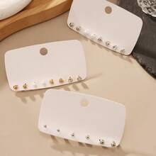 11pcs/Set Fashionable Personalized Pearl Geometric Round Stud Earrings, Sweet Romantic Multi-Style Ear Jewelry For Women And Girls, Card Packaging, Pearl Rhinestone Of Various Sizes, Western Style, Suitable For Party, Banquet, Travel, Vacation And Birthday Gift Occasions - Multicolor - View 3