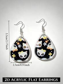 1 Pair Cute Water Drop Shaped Candy Skull Cat Floral 2D Flat Acrylic Pendant Earrings, Women's Halloween Party Decoration, No Packaging Box - Earring - View 4