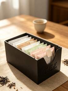 1/2 st nordisk teepåseförvaringsbox med utskuren TEE-logotyp, flerfacksorganisatör, platsbesparande förvaringsbehållare för bänkskiva för teepåsar och kaffepinnar till hem och kontor, presentalternativ - Svart - Visa 1