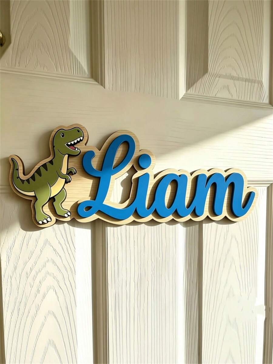 1PC Customized Dinosaur Name Sign, Personalized Baby Name Photo Prop Decor, Children's Room Decoration, Nursery Decor, Custom Name Sign, Customized Baby Shower Party Decoration, Perfect Gift For Baby Boy And Girl, Room Decor, Boy's Room Decor, Girl's Room Decor - Multicolor - View 1