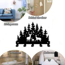 1pc Forest Deer Iron Art Key Hook Wall Decor Hanging Rack Entryway Key Storage Hook Animal Silhouette Wall Mount - Black - View 6