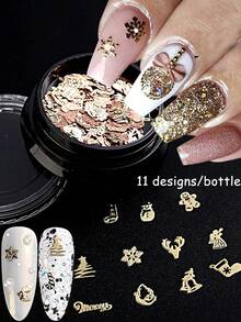 1Box 3D Metal Christmas Nail Art Charms – A Random Assortment Of Cute Designs Including Gold Snowflakes, Gingerbread Men, Christmas Trees, Stockings,Perfect For DIY Nail Decoration And Nail Salon Use. - Gold - View 5