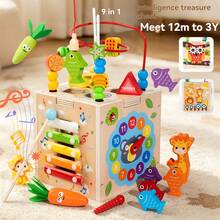 Montessori Early Education Bead Maze Toy Box With Blocks, Fishing Game, Multi-Function Activity Center For Toddlers And Babies, Matching Blocks Educational Toy - Multicolor - View 2