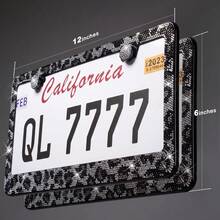 2pcs Shiny Leopard Print License Plate Frames, Rhinestone Crystal Studded, Sparkling Girly Car Accessories, Suitable For Women Girls Shiny Car Decor, Pink Red Black Leopard Print, Fits Trucks SUVs - 2pcs Leopard Print License Plate Frame - View 12