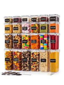 Juego de 30/42 piezas de recipientes herméticos para almacenar alimentos con tapas y etiquetas, botes transparentes para organizar la despensa, frascos de cocina apilables para pasta, cereales, harina, café y aperitivos - Ver 3