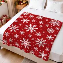 1pc Christmas Decorative Blanket, Red Background With White Snowflake Pattern, Flannel Single-Sided Printed Blanket, Perfect For Holidays, Birthdays, Sofa And Home Decor - Multicolor - View 8