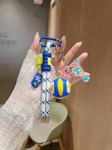 Sports Ball Woven Rope Keychain, Football Basketball Volleyball Badminton Pendant, Backpack Charm Small Gift, Back To School Season Halloween Interactive Small Gift, Suitable For Backpack Charm, Daily Bag Decoration, Holiday Party Gift, Women's Keychain, Car Keychain, Keychain Making Material, Men's Keychain, Backpack Charm Keychain, Keychain Pendant, Keychain Coin Purse, Bulk Keychain, Keychain Set, Keychain Accessories - Multicolor - View 1