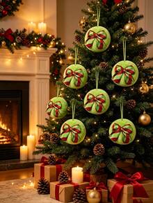 6pcs Lime Green Plush Christmas Ball Ornaments With Colorful Bows, Christmas Green Plush Hanging Decorations, Christmas Ball Ornaments, Christmas Tree Decorative Balls - Suitable For Christmas Tree Decoration, Party Decoration, Gifts, Christmas Decoration, Christmas Tree Hanging Decorations, Holiday Hanging Decorations, Home Decoration, Room Decoration, Winter Christmas Decoration, Christmas Gifts, Christmas Decoration - Multicolor - View 7