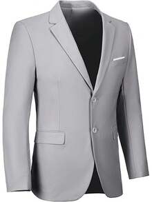 Men's Plus Size Solid Color Elegant Slim Fit Single-Breasted Wedding Jacket Party Ball Formal Business Tuxedo Suit - Light Grey - View 4
