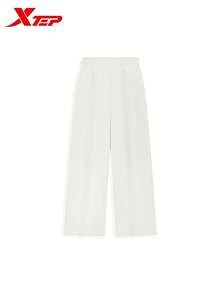 XTEP Cloud Feel Loose Wide Leg Straight Knit Sweatpants, Casual Versatile Everyday Pants, Antique White - Antique White - View 3