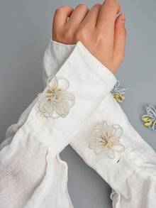 2 PCS Floral Beaded Button Covers For Shirts, Decorative Clip-On Button Cuffs & Dress Accessories For Women – Elegant Removable Metal Button Clips - A - View 2