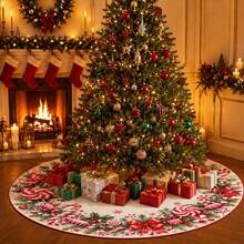 1pc Candy Cane Wreath Pattern Christmas Tree Skirt, Elegant Color Holiday Decoration, 5 Sizes, Unisex Holiday Gift, Suitable For Home And Party Christmas Decor - Candy Cane Wreath - View 6