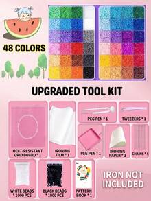 24/48/72/96 Colors Fuse Bead Craft Kit, Includes Square Pegboard, Multi-Layer Storage Box, Ironing Paper, Keychain, Decorative Accessories And Hanging Rope, DIY Bead Art Craft Kit, Suitable For Holiday, Celebration, Birthday And Valentine's Day Gifts - Multicolor - View 12