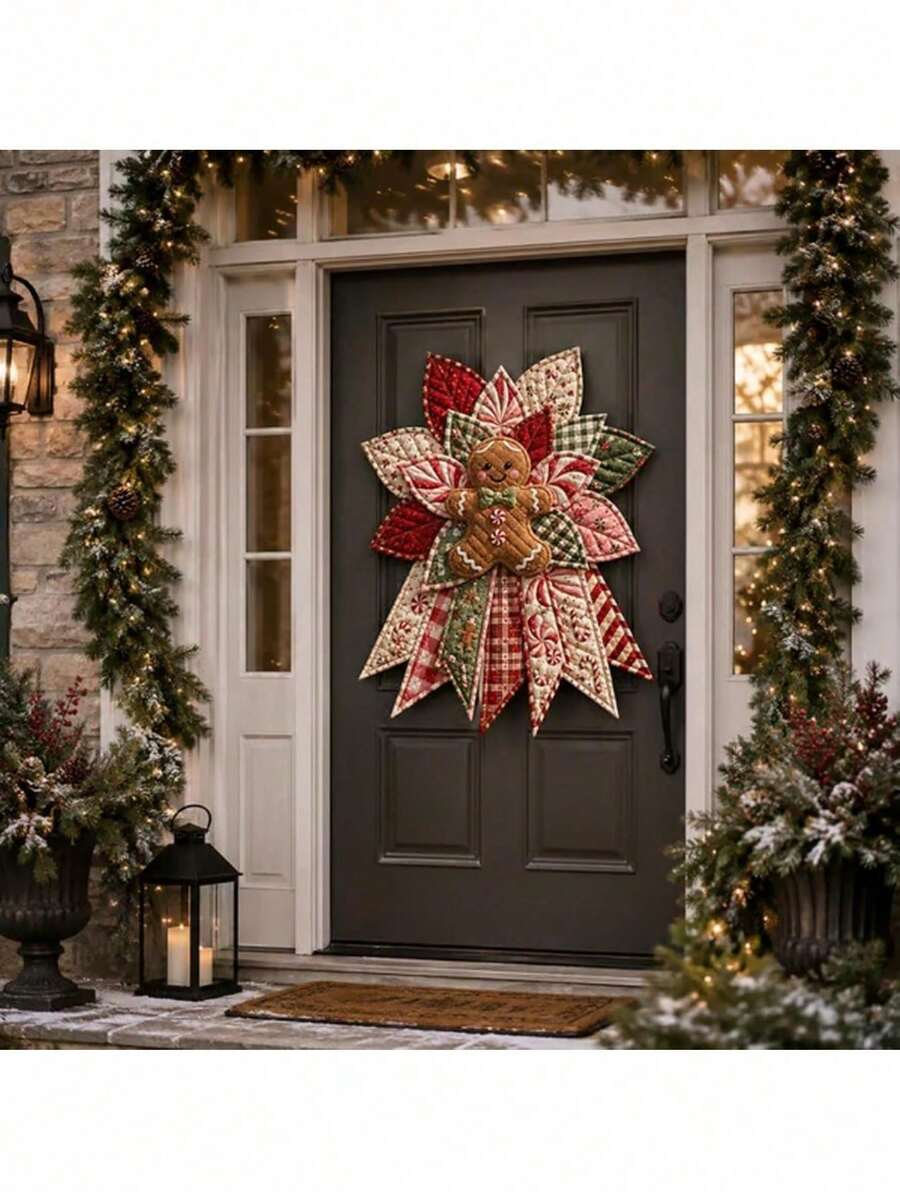 Extra Large DIY Christmas Quilted Door Hanging Fabric Sewing Kit - Pre-Cut Fabric Suitable For Front Door Wall Hanging Decoration, Includes Patchwork Design, Hand Washable Handicraft Decoration Project (No Other Tools Required)
