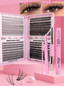 640pcs DCurl Natural Eyelash Clusters, 10D-100D Mixed Density, Large Capacity Cartoon Style And Classic Eyelashes, Long-Lasting And Suitable For Beginners, Complete Set With Glue, Tweezers And Brush, Suitable For Daily Makeup, Party, Wedding, Christmas And Music Festival - Pink - View 12