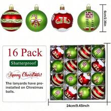 Hasbro Set Ornamen Bola Natal 16 Buah Ukuran 2,4 Inci, Skema Warna Merah Hijau Putih, Dekorasi Gantung Pohon Natal Anti Pecah - Beraneka warna - View 2