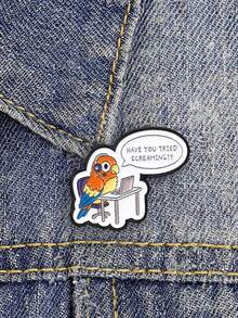 1pc "HAVE YOU TRIED SCREAMING?"Cartoon Working Parrot Enamel Brooch, Lapel Pin Badge For Backpack Decor, Gift For Friends - Multicolor - View 2