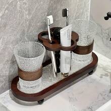1pc Vintage Toothbrush, Toothpaste And Toothbrush Holder With Integrated Mouthwash Cup |, Floor Standing, Includes Toothbrush Holder, Toothpaste Squeezer, Mouthwash Cup, Suitable For Bathroom And Washroom - Multicolor - View 1