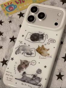 Graffiti Kitten Illustration Minimalist Ins Phone Case 17 Pro Max Protective 15 Women 16 Pro Dual Layer 16 Cartoon 17 Apple 15 Pro - White - View 3