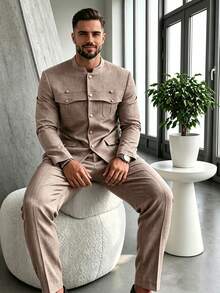 Spring/Autumn Men's Formal Suit Jacket And Pants Set, Casual Fashion Design, Casual Daily Wear, 2 Pieces Suit Set - Camel - View 4