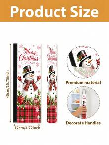 1/2Pcs Christmas Refrigerator Handle Covers, Snowman & Red Green Plaid Pattern, With Hook-And-Loop, Suitable For Refrigerator, Oven, Microwave, Dishwasher, Christmas Holiday Kitchen Decor - View 2