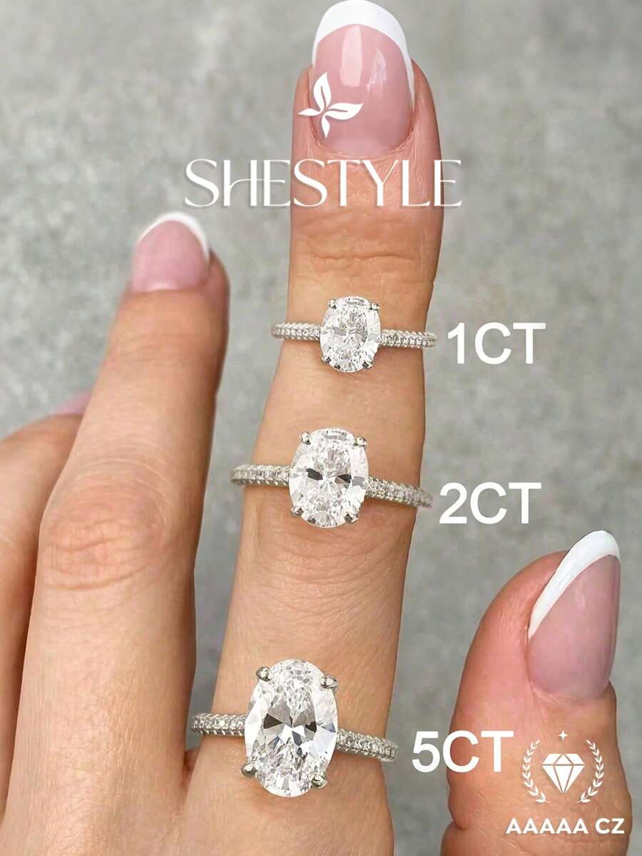 1件亮面橢圓形訂婚戒指/婚戒，女款承諾戒指/永恆戒指，精緻珠寶禮物