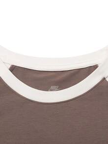 Nike Round Neck Sporty Casual Retro Patchwork Women's Slim Fit Short-Sleeved Top - Brown/Beige - View 7