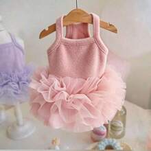 1pc Thickened Fluffy Tulle Pet Dress, Autumn/Winter Sleeveless Jumper Dress For Dogs And Cats, Suitable For Teddy, Pomeranian, Princess Style - Pink - View 6