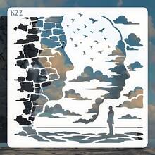 Abstract Face Cloud Birds Painting Stencil, Reusable Surreal Sky Portrait Template For Canvas, Fabric, Wall, Pillow, Frame & DIY Home Decor - Single Piece - View 1