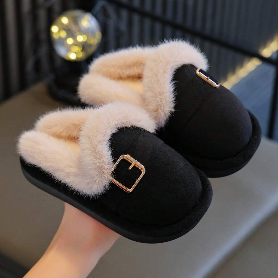 Autumn/Winter Students Home Slippers Simple Casual Unisex Kids Comfortable Indoor Slippers - Black - View 1