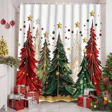 1/4pcs Christmas Polyester Shower Curtain Set, Festive Atmosphere, Decorated With Colorful Christmas Tree And Star Patterns, 70.8*70.8 Inches, Comes With 12 Hooks, Suitable For Bathroom Decor - A - View 20