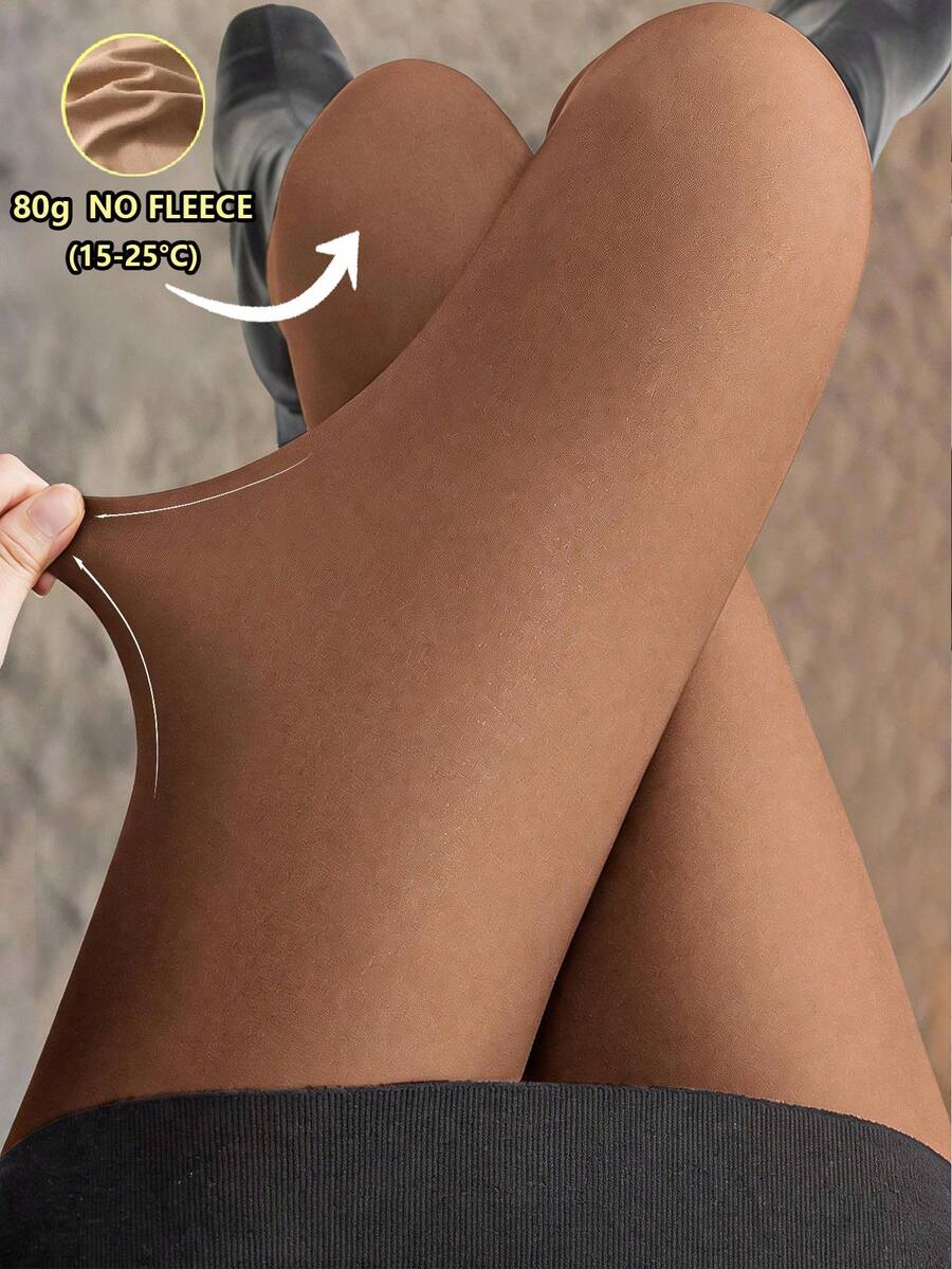 1pc Women's Matte Solid Color Tights, 80g No Fleece /200G Fleece Pantyhose, Spring Autumn Winter Daily Commute Wear, Soft High‑Stretch Leg Tights - Multicolor - View 1