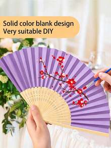 1pc/10pcs Light Purple Handheld Folding Fan Set, Includes Greeting Card, Cloth Bag; Blank Fan Surface, Suitable For DIY Painting. Portable Fan Set Is An Ideal Wedding Gift And Decoration. - one-size - View 8