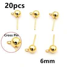 20pcs Stainless Steel Gold Color 3-6mm Ball Stud Earring Post Pins With Loop Connector For DIY Earrings Jewelry Making Accessories - Ball Stud Pins - View 19