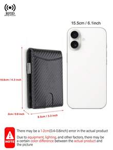 Dompet Serat Karbon untuk Pria, Dompet Lipat Tipis Pendek dengan Klip Uang, Kantong Koin Berresleting, Jendela ID, Dompet Pintar Minimalis Anti-Pencurian - MultiWarna - View 8
